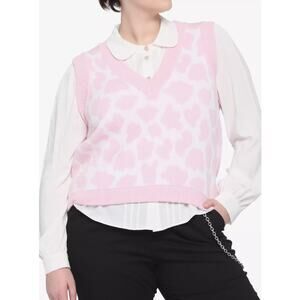 Hot Topic - Pink Cow Pattern Girls Sweater Vest - Plus Size 1 - NWT